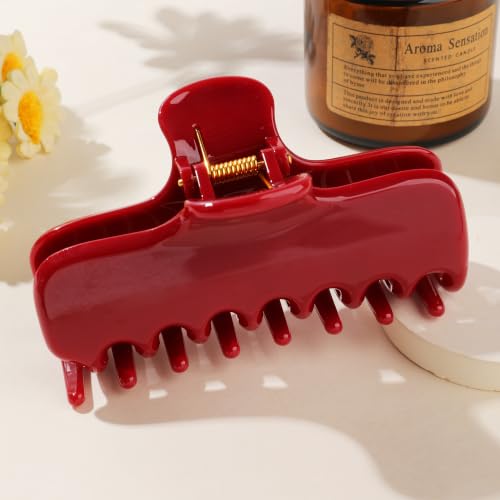 Ivyu 4-Inch Large Rounded Rectangle Hair Claw Clip for Women, Strong Hold | Smooth rounded teeth and a strong spring provide a secure hold for full updos on fine to medium hair. - color: Red