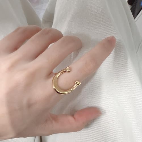 NewZenro Horseshoe Ring for Women Dainty Minimalist Stainless Steel Gold-tone U Shaped Animal Statement Open Band Finger Rings Comfort Fit Fashion Trendy Jewelry Size 7