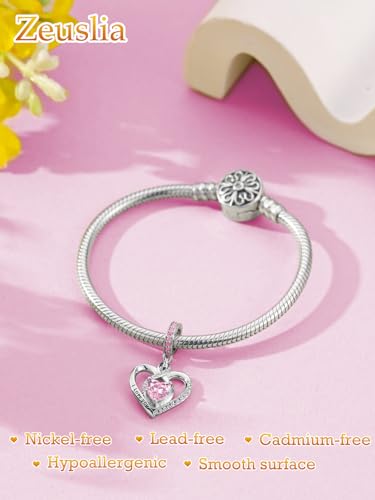 Heart Birthstone Charms for Bracelets, 925 Sterling Silver Women Bead Charms for Charm Bracelets Necklace, Mother's Day Birthday Anniversary Jewelry Gifts for Wife Mom Grandma Daughter - style: Dangle - Oct - Tourmaline