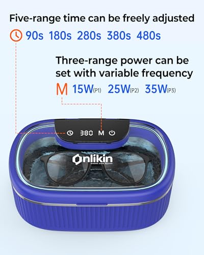 45KHz Ultrasonic Jewelry Cleaner, 5 Timer & 3 Power Modes, 35W Retainer Cleaner for Jewelry, Eyeglasses, Rings, Watch Strap, Dentures - Quiet <38dB, 20oz, 304 Stainless Steel (Sapphire blue) - color: Sapphire blue