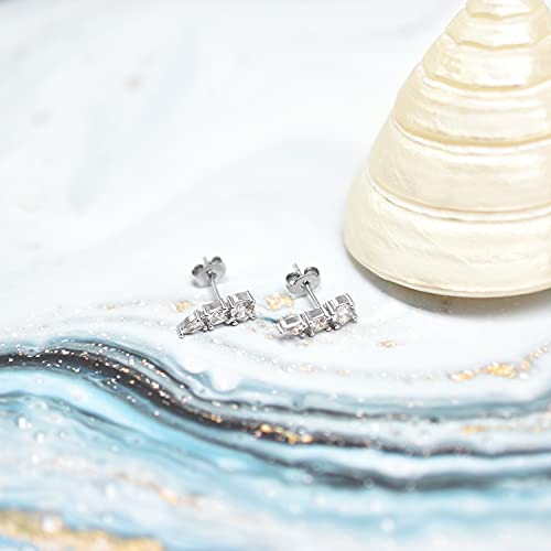 Sterling Silver Ear Climber Earrings with Post - Hypoallergenic Cubic Zirconia Mini Ear Crawler Earrings - Studs - Dainty Minimalist Earrings - Gifts for Birthday, Wedding