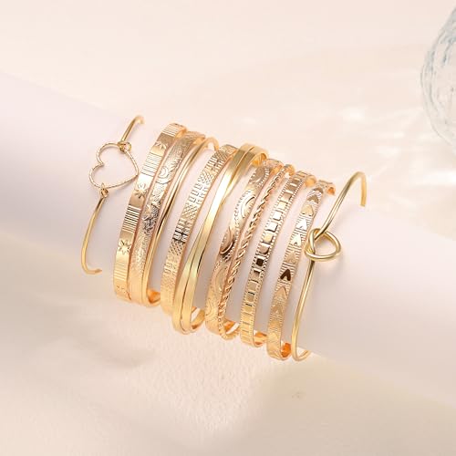 LETFLY Stackable Bangle Bracelet Set for Women, Multi Layer 14K Gold Plated Bangle Set Boho Jewelry Gifts for Womens - style: Set A