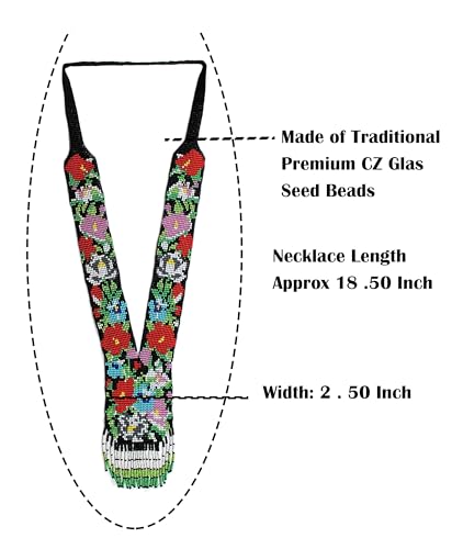 Long Beaded Necklace – Boho Native Handmade Seed Bead Tassel Necklace, Bohemian Large Statement Beaded Necklace for Women and s - color: Pattern 14