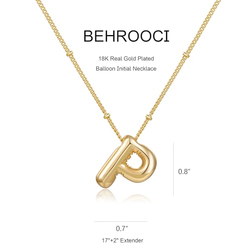 Gold Bubble Initial Necklace for Women Balloon Letter Necklace 18K Gold Plated Dainty Alphabet Pendant Puffy Name Personal Necklace - color: P