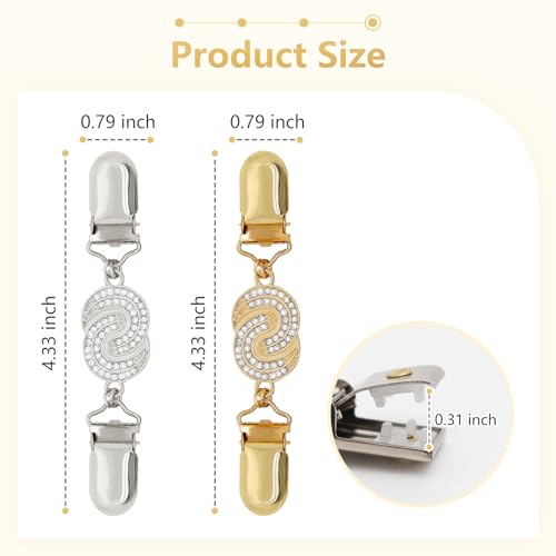 Frutain 2Pcs Cinch Clip Waist Cincher Clips for Women Dress Back Cinch & Shawl Cardigan Sweater Shirt Fasteners(GS) - style: Gs-2 Row Rhinestone-c