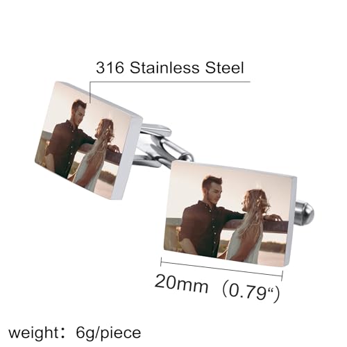 Classic Stainless Steel Cufflinks for Men Personalized Initial/Date/Photo Silver Mens Cufflinks Gift for Husband Groomsmen Groom Father of the Bride - color: Rectangle (Photo)