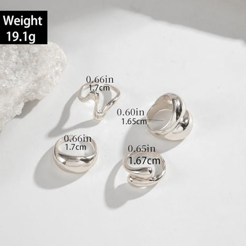Roe Dolph Chunky Gold Rings for Women Stackable Statement Ring Set | Mixed sculptural shapes and polished surfaces create bold stacking combinations for parties dinners and everyday outfits - color: A5