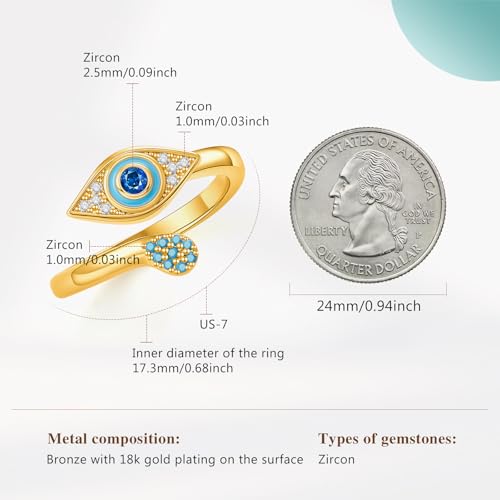 Cicy Bell Evil Eye Rings For Women 18k Plated Dainty CZ Stackable Ring Gift | Hypoallergenic、Brass、Jewelry Gift