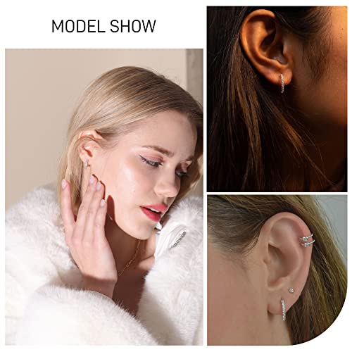 PABBEU 925 Sterling Silver Small Hoop Earrings Set for Women Hypoallergenic | 3Pairs Cubic Zirconia Small Huggie Hoop Earrings Set 13/15/20mm,Nickel-Free Lightweight Comfortable Sleeper Earrings Gift Set - color: 13/15/20mm H Silver