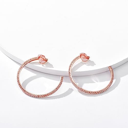 YOQUCOL 4.3CM(1.7in) Clip On Hoop Earrings Cubic Zirconia Non Pierced Ears Hoops for Women - color: 55MM-Rose gold
