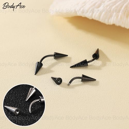 16G Spike Eyebrow Piercing Jewelry Curved Barbell Eyebrow Tragus Lip Rings | Black Spike Earrings with Balls Rook Nose Bridge Ring for Women Men - color: Bar Length:6mm
