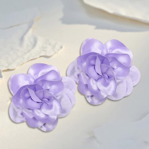 2Pack 6inch Extra Large Satin Brooches Lapel Pins Dainty Elegant Fabric Camellia Rose Flower Brooch Pin for Women Wedding Part Dance Clothes Accessories Jewelry - color: Light Purple
