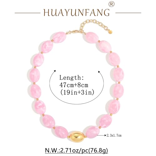 Chunky Beads Necklace for Women Trendy Gold Puffy Heart Choker Necklace Colorful Resin Beaded Heart Pendant Necklaces Statement Jewelry - color: Oval Beads-Pink