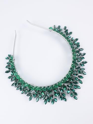 Bridal Rhinestone Headband Wedding Hair Accessories for Women, Pearl Crystal Headband Wedding Costume Headpieces for Brides Princess Quinceanera Christmas Party Prom Birthday(Green) - color: Green