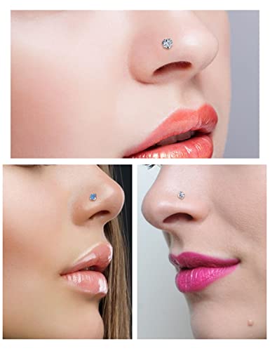 20G 18G 16G Cubic Zirconia Nose Rings Studs 316L Surgical Steel Hypoallergenic Nose Piercings Jewelry for Women Men CZ 2mm-3mm 24 Pcs - color: D-2:18G L Shaped + Silver Tone