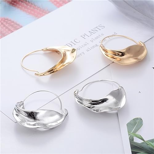 Chunky Basket Hoop Earrings for Women Gold Silver Plated Hypoallergenic Statement Large Irregular Metal Flower Basket Round Hammered Dangle Earrings for Trendy Jewelry Gifts