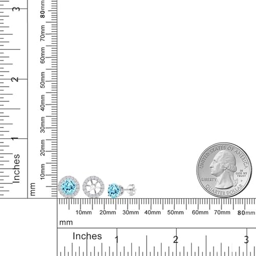 Gem Stone King 14K White Gold 6MM Round Gemstone Birthstone Stud Earrings with Removable Jackets and Lab Grown Diamond Accents | Gold Earrings For Women | Fine Jewelry Gift for Her Mom Women Wife - color: Apatite