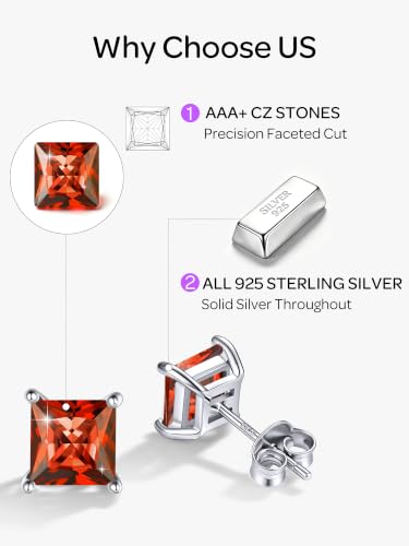 ChicSilver 925 Sterling Silver Earrings Sparkling Heart/Round/Princess Cut Birthstone Earrings for Women Birthday Jewelry with Gift Box - style: A.July(Ruby)-Princess Cut