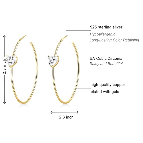 OwMell Large Hoop Earrings for Women 925 Sterling Silver Post 14K Gold Plated Big Hoops Earrings Trendy Pearl Cubic Zirconia Hoop Earrings - color: Clear Gold