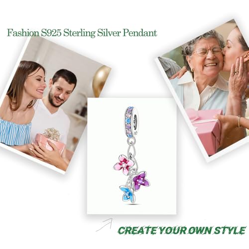 HappyStar 925 Sterling Silver Animal Dogs Charms Pendants fit Pandora Bracelets Necklaces Flowers Sports Travel Charms for Bracelets Women Jrwelry Gifts(with one Spacer Bead Charms) - style: 5-Colorful Tassel Flower Charm