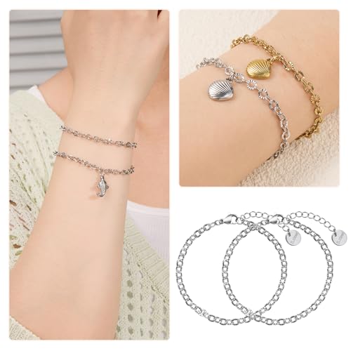 UMAOKANG 10PCS Stainless Steel Chain Link Bracelet for Jewelry Making | Silver Embossed Oval Bracelet Bulk for Women Permanent Chain Bracelets - color: 10pcs Oval Steel
