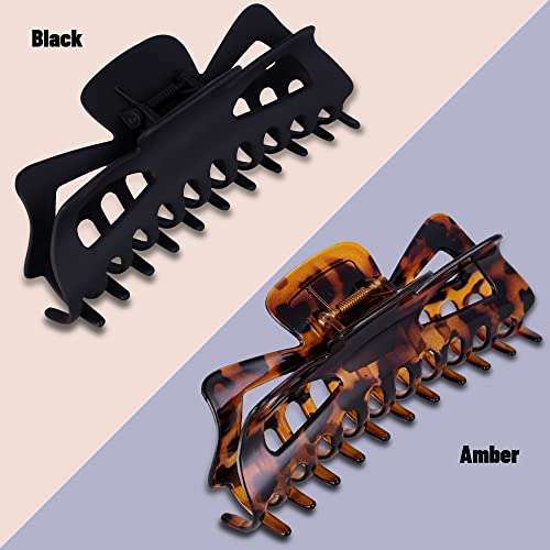 Extra Large Claw Clips for Thick Hair, 6.4 Inch Strong Hold Matte Jumbo Accessories for Women Long Curly Hair Cute Nonslip Big Jaw Clip French Giant Hair Clip 4 Pack (Black, Brown leopard)