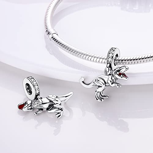 925 Sterling Silver Charm for Bracelet Necklace Women Dangle Pendant Beads | Love Faith Mom Ocean travel Butterfly Party Charm Beads Pendants DIY Jewelry Gift - color: Dinosaur Charms