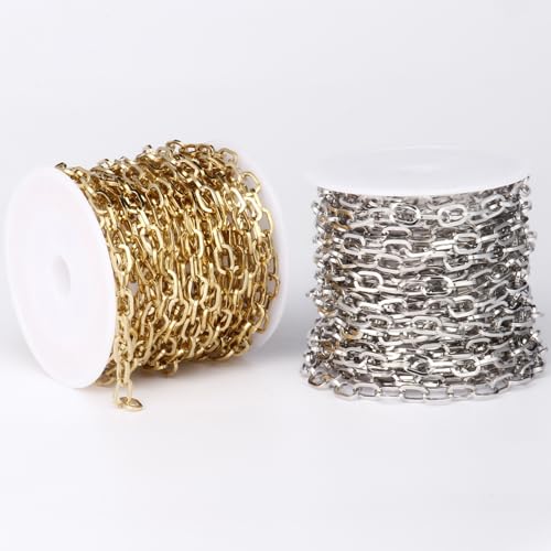16.5FT Gold Paperclip Chains 5mm Stainless Steel Chain for Jewelry Making | 18K Gold PVD Plated Chunky Link Chain Roll Bulk for Necklace Bracelet Crafts - color: 5mm gold paperclip