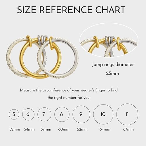 Stackable Rings for Women Non Tarnish,Dainty 18k Gold Plated CZ Cubic Zirconia Rings,Silver and Gold Rings Set,Multi-Link Connected Rings - color: Three rings set