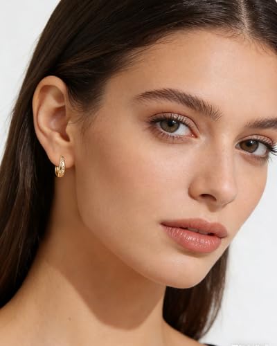Gold Opal Huggie Earrings for Women, Minimalist Small Hoop Earrings with Zircons - color: gold star