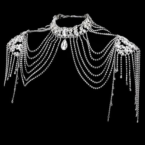 Crystal Tassels Arm Chain Women Body Jewelry Multilayer Shoulder Body Jewelry Shoulder Chain Necklace for Any Occasion - color: Silver