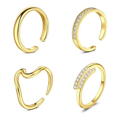 Briana Williams Toe Rings for Women Gold Toe Ring Adjustable Silver Open Band Rings Simple Wave Diamond Barefoot Beach Foot Jewelry for Summer - color: A2 -4pcs, gold