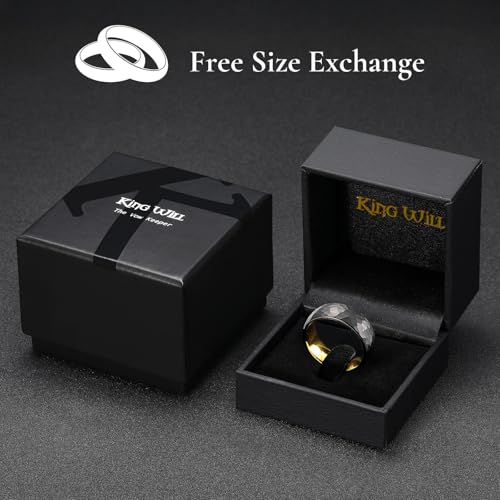 King Will Men's Tungsten Carbide Wedding Ring Hammered Groove Wedding Band Mens Two Tone Engagement Ring for Men and Women Matte Brushed Finish Comfort Fit - color: 8MM Gold-Black