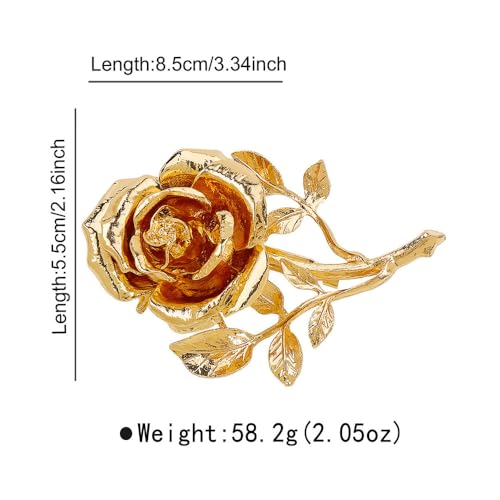 Gold Rose Flower Brooch Pin for Women Men Fashion Metal Large 3D Blossom Floral Brooches Lapel Pins Retro Suit Hat Dress Accessories Holiday Wedding Jewelry Unisex Gift