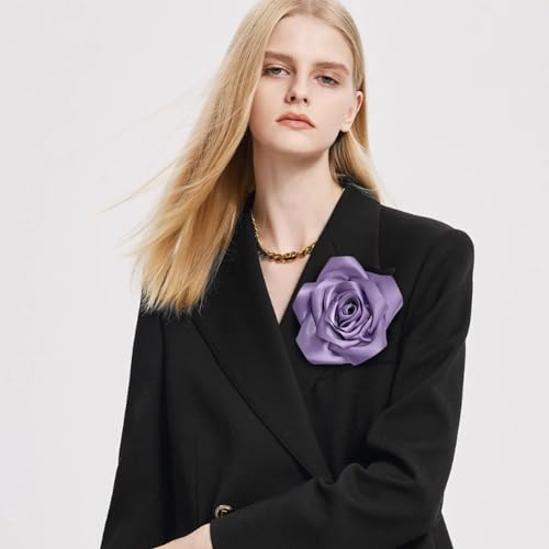 Satin Rose Flower Large Brooch Lapel Pins Handmade Fabric Flower Brooches Pin Classic for Wedding Party Dance Banquet for Women Men Dress Suit Clothes Accessories JewelryGifts 110mm - color: Purple