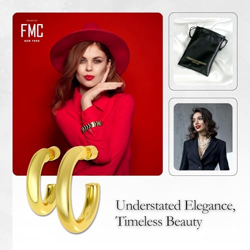 Small Gold Hoop Earrings for Women | 18K Gold Plated Non Tarnish Hoops, Classic Polished Huggie Earrings, 925 Sterling Silver Base, Twist Hoop. (4x20mm & 4x25mm, 3x15mm & 3x20mm) - color: Gold, size: Polish Hoop (4x20mm & 4x25mm)