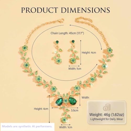 Kamirola Women's Wedding Jewelry Leaf Cluster Flower Crystal Dangle Earrings Pendant Necklace Set for BridalCrystal Bridal Jewelry Set - color: Gold Blue
