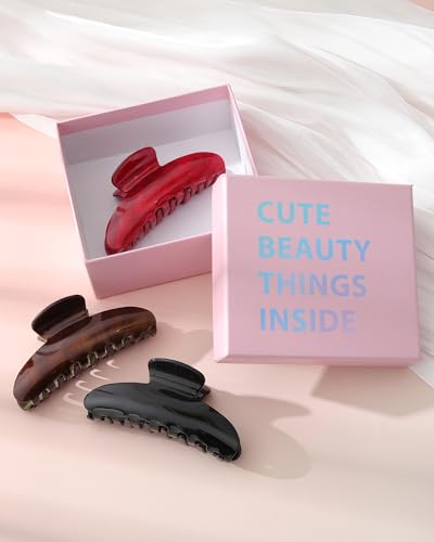 Molans 3PCS Hair Claw Clips Acrylic Clamps for women - Non-slip Strong Hold Barrettes for Thin Thick Hair, Medium hair clips Accessories - color: black/red/brown
