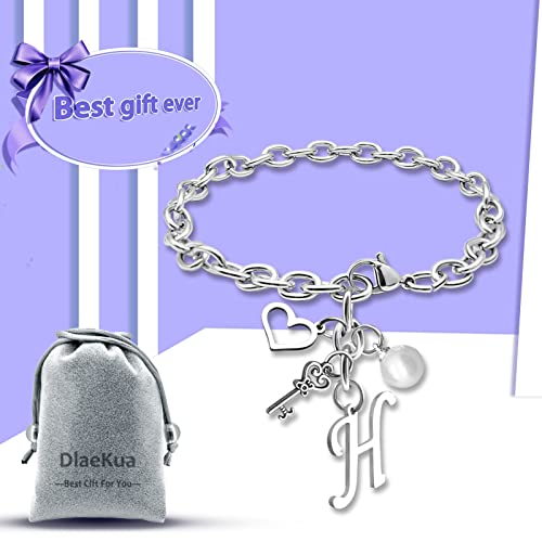 Initial A-Z Bracelets Gift for Women Girls Stainless Steel Chain Bracelet 26 Alphabet Jewelry Gifts for Birthday Anniversary Letter Bracelet Monogram Gifts for Sister Friend Girlfriends Mom 8.26 Inch - color: H