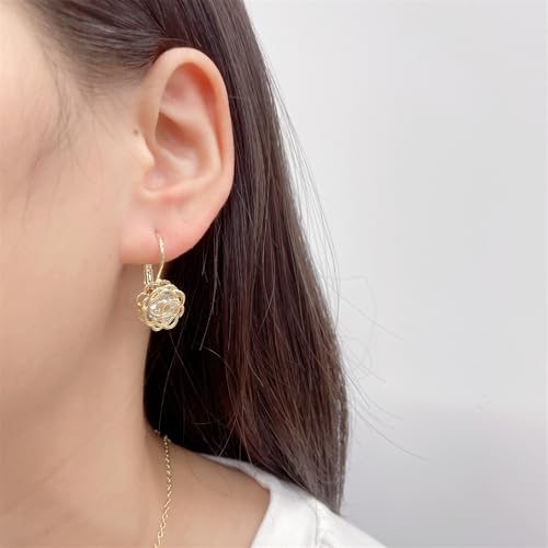 Rose Flower Jewelry Sets for Women Dainty Blooming Filigree Flower Austrian Crystal Choker Necklace Earring Set for Wedding Valentine Fashion Jewelry for Brides Bridesmai - color: Gold
