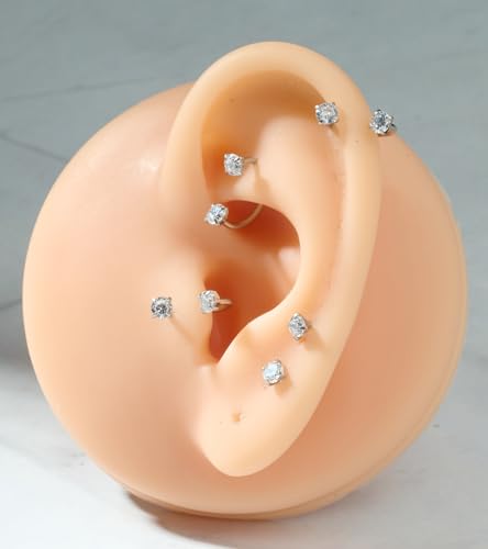 6mm 7mm 8mm 20g Horseshoe Nose Ring Hoop 18 gauge Double Gem Horse Shoe Nose Rings for Women Surgical Steel Half Hoop U Shape Small Silver Gold Tragus Earring Helix Piercing Jewelry Septum Ring - color: silver