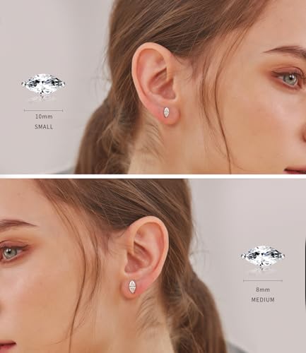 "STUNNING FLAME" Trillion-cut/Cushion-cut/Emerald-cut/Marquise-cut ... 18K White Gold Plated Sterling Silver Cubic Zirconia Simulated Diamond Stud Earrings for Women - color: Marquise-Cut, size: small-white gold plated silver