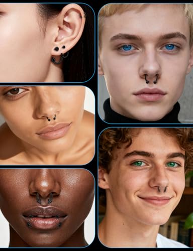 Septum Rings 18G Surgical Steel Snake Bite Jewelry Long Spike & Round Horseshoe Lip Rings Smiley Piercing Jewelry for Women Men 6mm 8mm 10mm 12mm 14mm - color: 18G Black - 6mm, 8mm, 10mm, 12mm, 14mm (1 pair each)