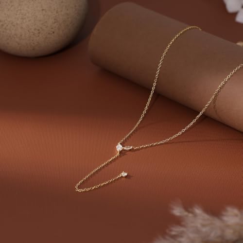 Gold Necklace for Women, Dainty Long Necklace 14k Gold Plated Lariat Long Necklaces for Women Trendy Simple Statement Drop Necklace Fashion Body Chain Prom Jewelry Gold Accessories - color: 21-Gold