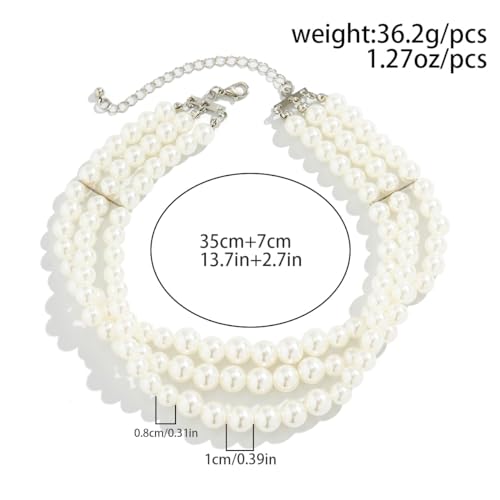Boho Choker Necklaces for Women - Faux Round Pearl Layered Fashion Chunky Thick Clavicle Necklace Wedding Bride Jewelry Gifts - color: Style B