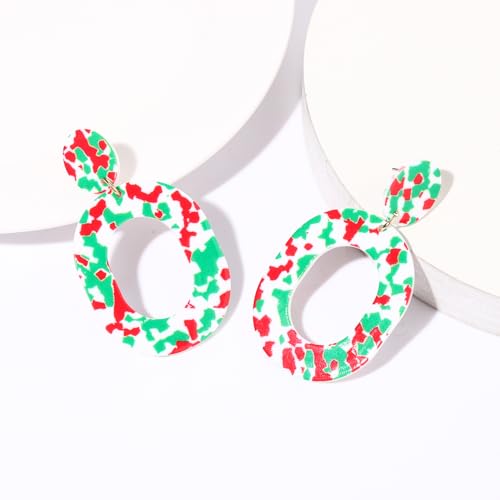 Acrylic Earrings For Women Statement Geometric Earrings Resin Acetate Drop Dangle Earrings Mottled Hoop Earrings Fashion Jewelry - color: Christmas