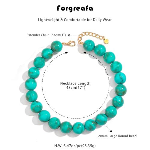 Chunky Beaded Necklace for Women Trendy Boho Collar Statement Necklace Large Round Resin Beads Choker Necklaces Summer Beach Jewelry Gifts - color: Turquoise