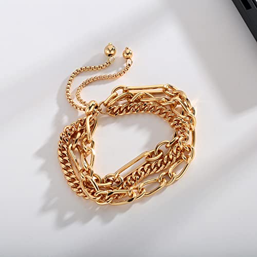 14K Gold Bracelets for Women Adjustable Slider Bracelet Bangle Bracelets for Women Trendy Chain Bracelet - color: Stacking-Gold