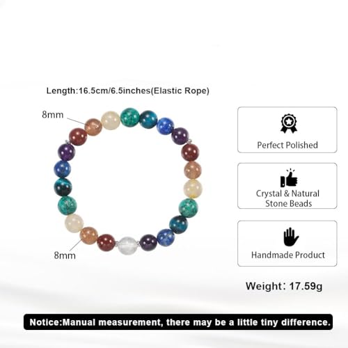 Natural Stone Beaded Bracelets for Women, 7 Chakra Healing Crystal Bracelet, 6mm/8mm Handmade Gemstone Stretch/Adjustable Bangle, Anxiety Relief Yoga Meditation Jewelry, Boho Amethyst Malachite Turquoise Bracelet Gift - color: Style 6