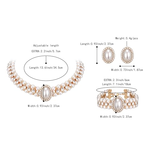 BriLove 1920s Costume Jewelry Set for Women,Vintage Multilayer Simulated Pearl Crystal Necklace Bracelet Earrings Cosplay Party Accessories - style: Stud